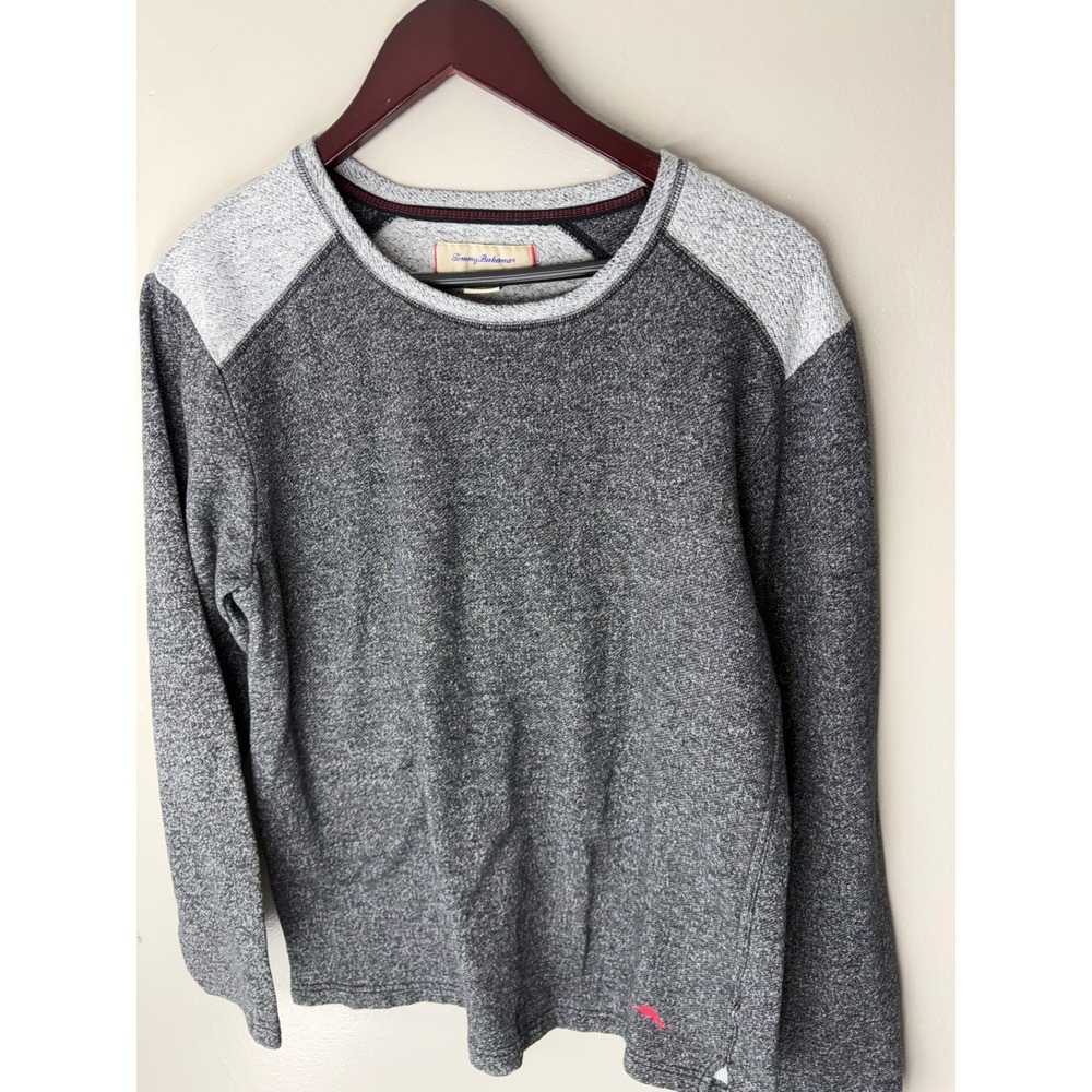 Tommy Bahama Mens Large Gray Heathered Colorblock Raglan Long Sleeve Pullover